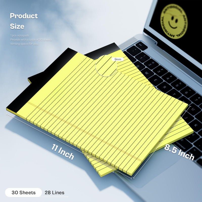 PINJINGPRO 10 Pack Yellow Legal Pads 8.5x11"" 28 Lines Wide Ruled Double-Sided Printing Yellow Notepads 30 Sheets/60 Pages Letter Size Writing Pads 70gsm Recycled Paper Legal Ruled Universal Writing Pad - Image 2